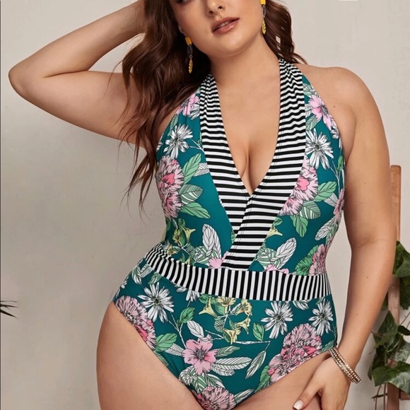SHEIN Other - SOLD Tropical & Striped One Piece